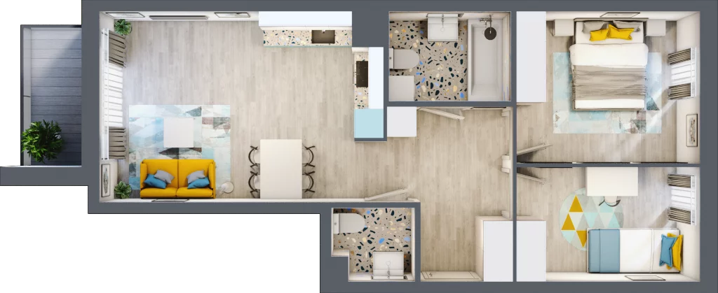 3 pokoje, mieszkanie 57,57 m², piętro 2, oferta nr B-C2M1, Osiedle Blask, Łódź, Bałuty, ul. Smugowa 24