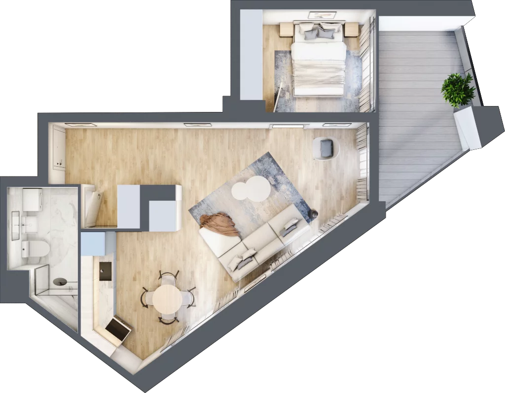 2 pokoje, mieszkanie 46,54 m², piętro 3, oferta nr C.3.27, Cisha, Dziwnów, ul. Kaprala Koniecznego 3