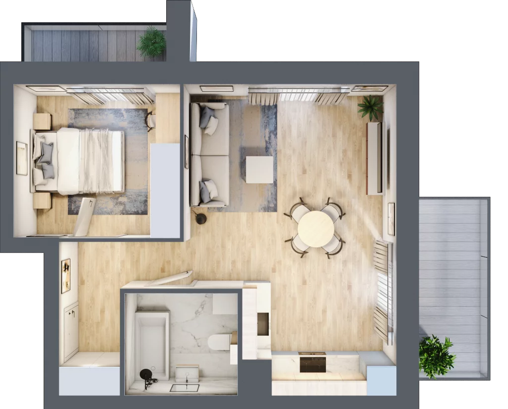 2 pokoje, mieszkanie 44,92 m², piętro 1, oferta nr II.1.2, Pryncypalna 66, Łódź, Górna, Chojny, ul. Pryncypalna 66