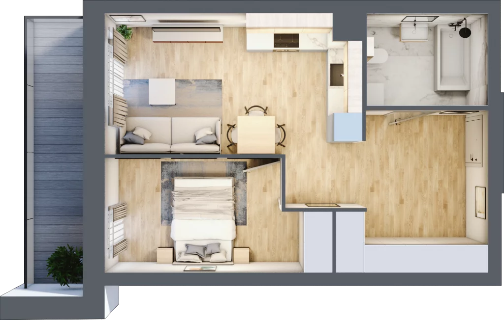2 pokoje, mieszkanie 42,98 m², piętro 1, oferta nr II.1.7, Pryncypalna 66, Łódź, Górna, Chojny, ul. Pryncypalna 66