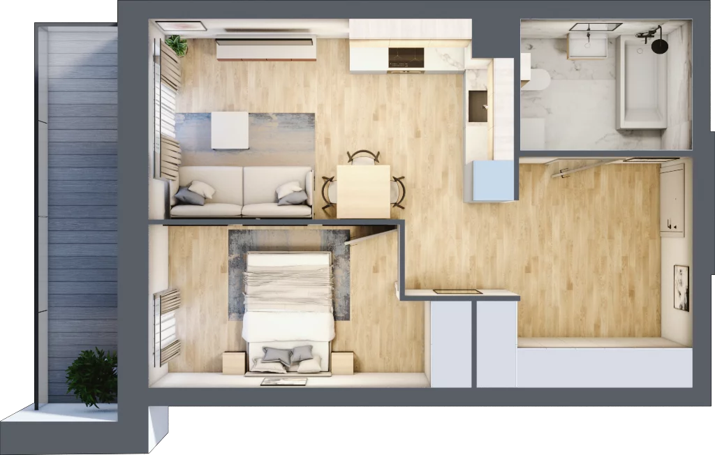 2 pokoje, mieszkanie 42,98 m², piętro 2, oferta nr II.2.7, Pryncypalna 66, Łódź, Górna, Chojny, ul. Pryncypalna 66