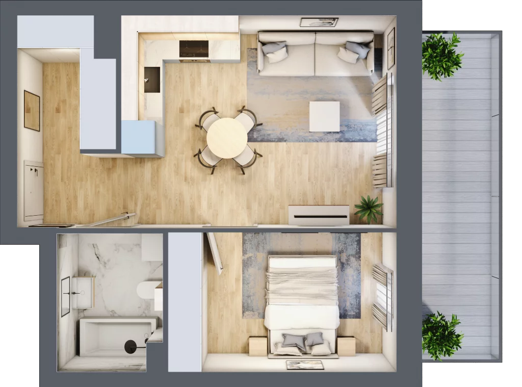 2 pokoje, mieszkanie 40,93 m², piętro 1, oferta nr II.1.5, Pryncypalna 66, Łódź, Górna, Chojny, ul. Pryncypalna 66