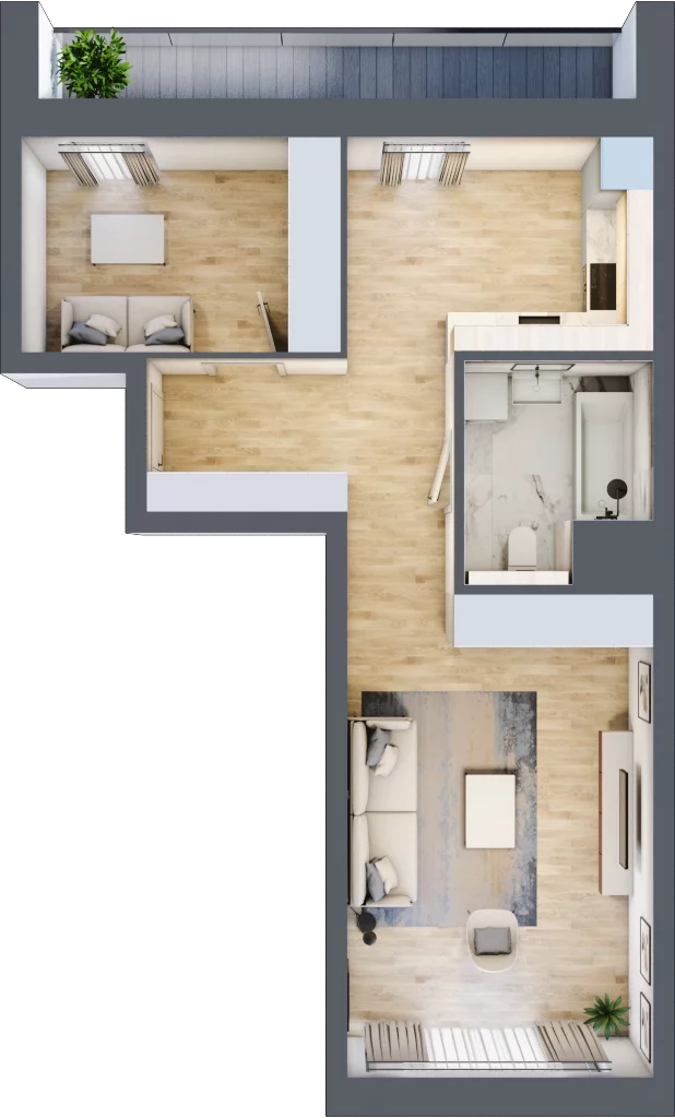 1 pokój, mieszkanie 49,50 m², piętro 3, oferta nr 5.03.C08, Ogrody Andersa, Gliwice, Wojska Polskiego, ul. Leopolda Okulickiego
