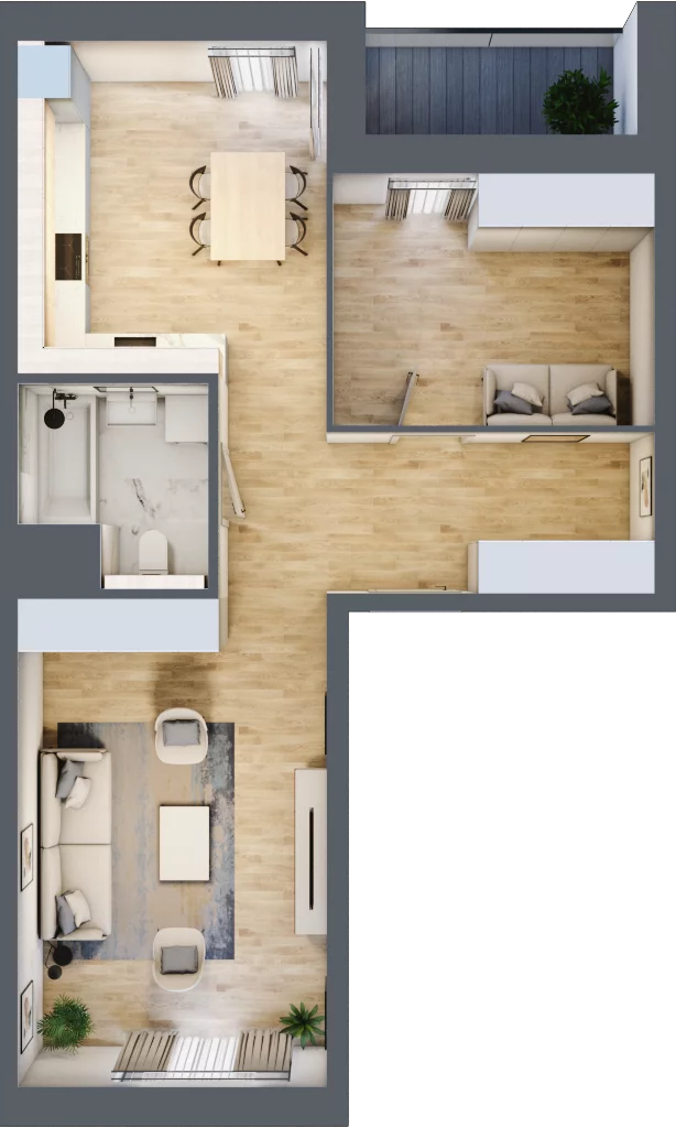 1 pokój, mieszkanie 57,74 m², piętro 1, oferta nr 5.01.D05, Ogrody Andersa, Gliwice, Wojska Polskiego, ul. Leopolda Okulickiego