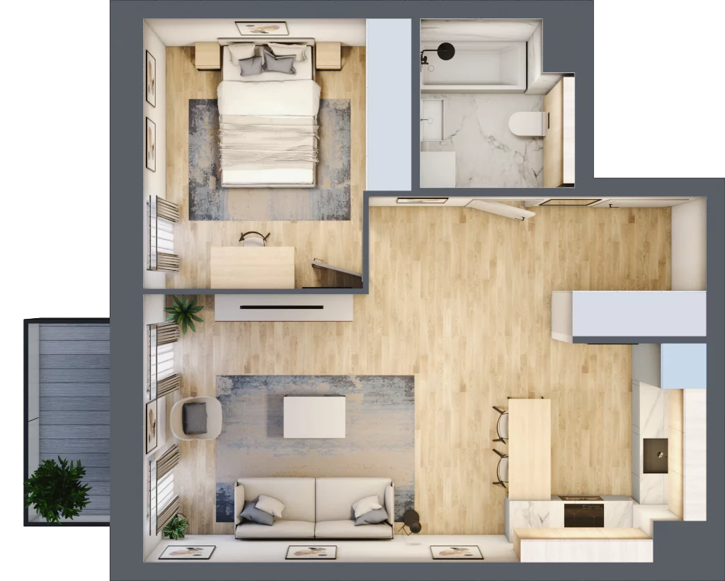 2 pokoje, mieszkanie 47,96 m², piętro 1, oferta nr 5.01.D08, Ogrody Andersa, Gliwice, Wojska Polskiego, ul. Leopolda Okulickiego