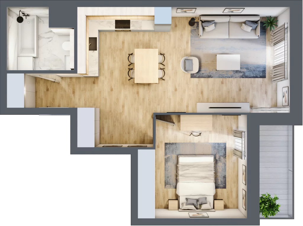 2 pokoje, mieszkanie 52,49 m², piętro 1, oferta nr 5.01.E06, Ogrody Andersa, Gliwice, Wojska Polskiego, ul. Leopolda Okulickiego