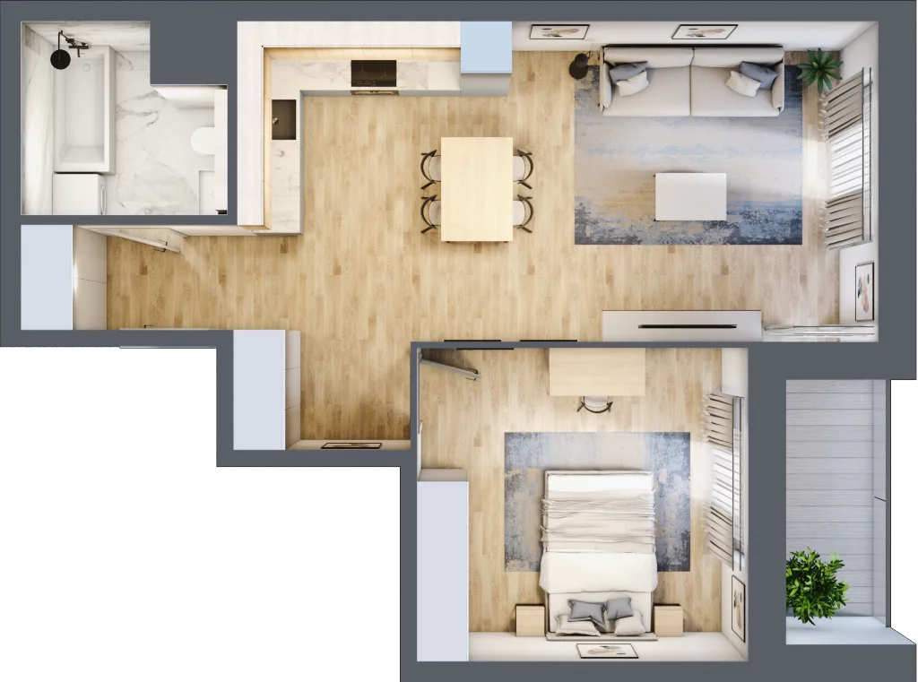 2 pokoje, mieszkanie 53,02 m², piętro 3, oferta nr 5.03.E16, Ogrody Andersa, Gliwice, Wojska Polskiego, ul. Leopolda Okulickiego