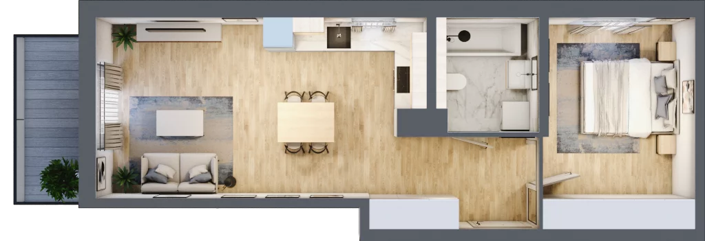 2 pokoje, mieszkanie 46,57 m², piętro 1, oferta nr 1A.07, Akacjowa Wita, Kraków, Prądnik Czerwony, Rakowice, ul. Akacjowa