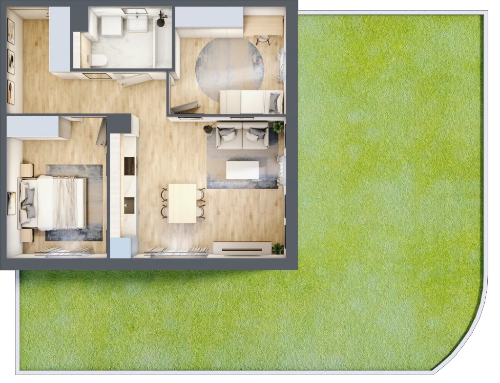 3 pokoje, mieszkanie 57,38 m², parter, oferta nr 1B.02, Akacjowa Wita, Kraków, Prądnik Czerwony, Rakowice, ul. Akacjowa