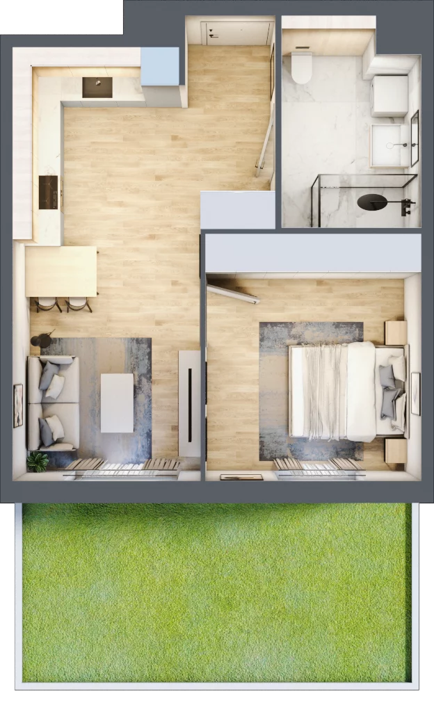 2 pokoje, mieszkanie 44,50 m², parter, oferta nr 1B.04, Akacjowa Wita, Kraków, Prądnik Czerwony, Rakowice, ul. Akacjowa