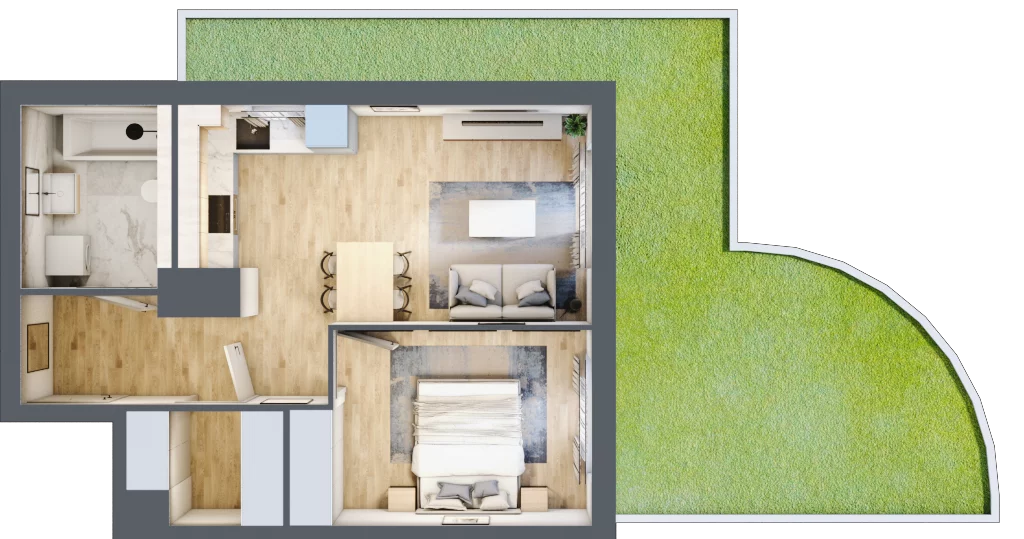 2 pokoje, mieszkanie 44,13 m², parter, oferta nr 1B.01, Akacjowa Wita, Kraków, Prądnik Czerwony, Rakowice, ul. Akacjowa