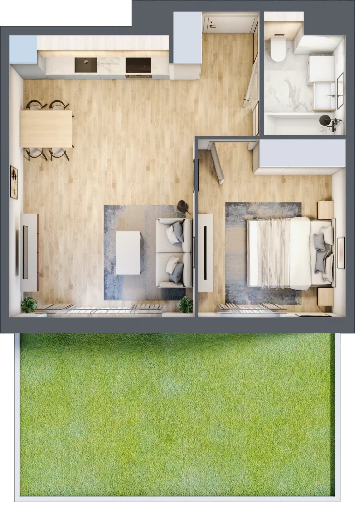 2 pokoje, mieszkanie 44,48 m², parter, oferta nr 2A.02, Akacjowa Wita, Kraków, Prądnik Czerwony, Rakowice, ul. Akacjowa