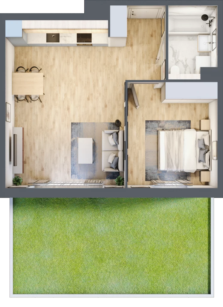 2 pokoje, mieszkanie 47,22 m², parter, oferta nr 2B.02, Akacjowa Wita, Kraków, Prądnik Czerwony, Rakowice, ul. Akacjowa
