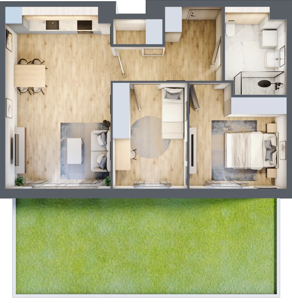 3 pokoje, mieszkanie 63,50 m², parter, oferta nr 2B.03, Akacjowa Wita, Kraków, Prądnik Czerwony, Rakowice, ul. Akacjowa