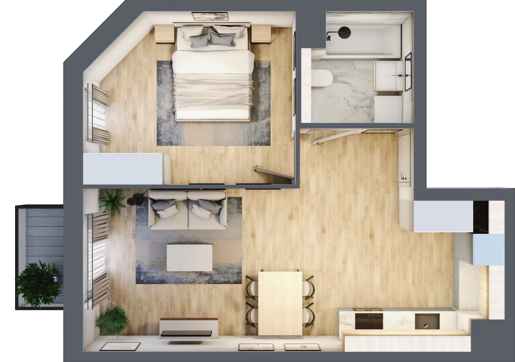 2 pokoje, mieszkanie 43,76 m², piętro 2, oferta nr BII.2.M57, Przewóz 42 ATAL II, Kraków, Podgórze, Płaszów, ul. Przewóz 42