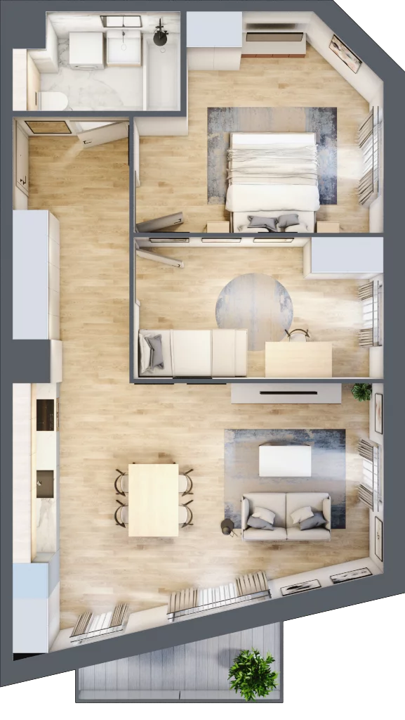 3 pokoje, mieszkanie 61,98 m², piętro 2, oferta nr BI.2.M15, Przewóz 42 ATAL II, Kraków, Podgórze, Płaszów, ul. Przewóz 42