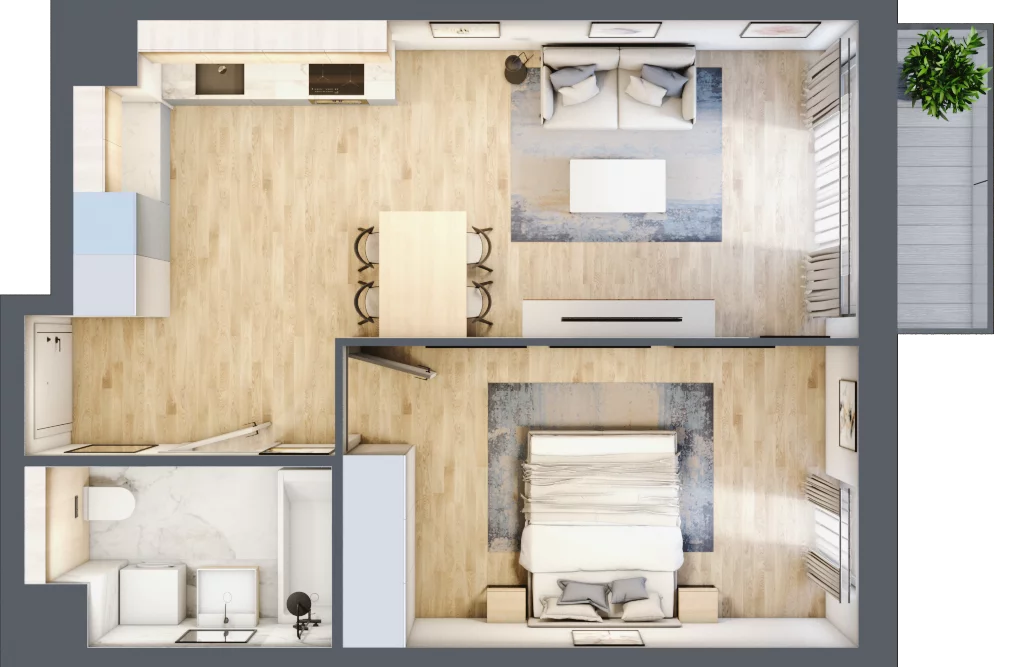 2 pokoje, mieszkanie 45,23 m², piętro 5, oferta nr BII.5.M74, Przewóz 42 ATAL II, Kraków, Podgórze, Płaszów, ul. Przewóz 42