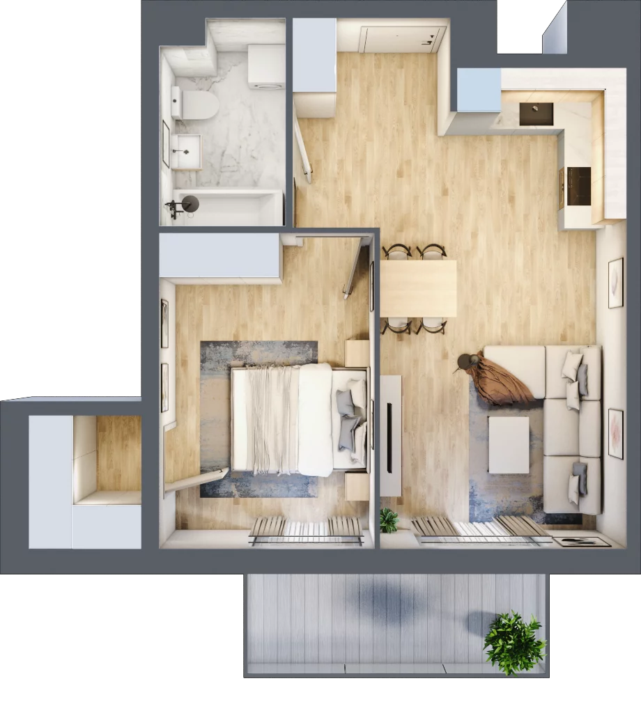 2 pokoje, mieszkanie 46,26 m², piętro 4, oferta nr B9-K4-4-2, Żerniki Na Novo III, Wrocław, Żerniki, ul. Maxa Berga