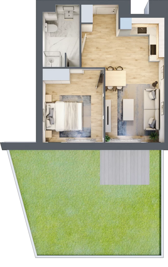 2 pokoje, mieszkanie 42,96 m², parter, oferta nr B9-K4-0-1, Żerniki Na Novo III, Wrocław, Żerniki, ul. Maxa Berga