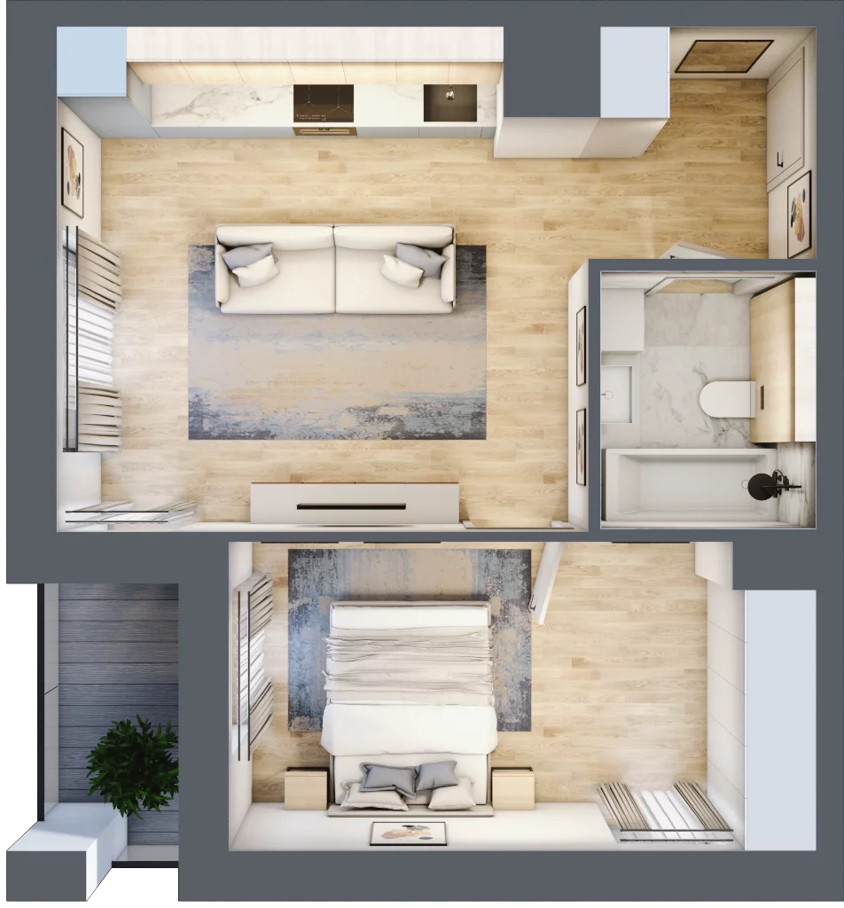 2 pokoje, mieszkanie 41,36 m², piętro 1, oferta nr 2B.1.32, Nowa Francuska IIA, Katowice, Osiedle Paderewskiego-Muchowiec, Muchowiec, ul. Szybowcowa