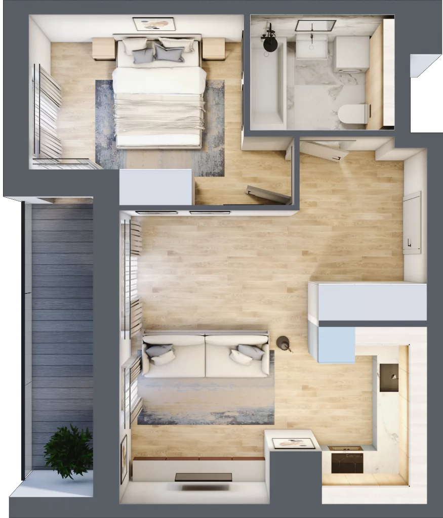 2 pokoje, mieszkanie 42,38 m², piętro 2, oferta nr 2C.2.85, Nowa Francuska IIA, Katowice, Osiedle Paderewskiego-Muchowiec, Muchowiec, ul. Szybowcowa