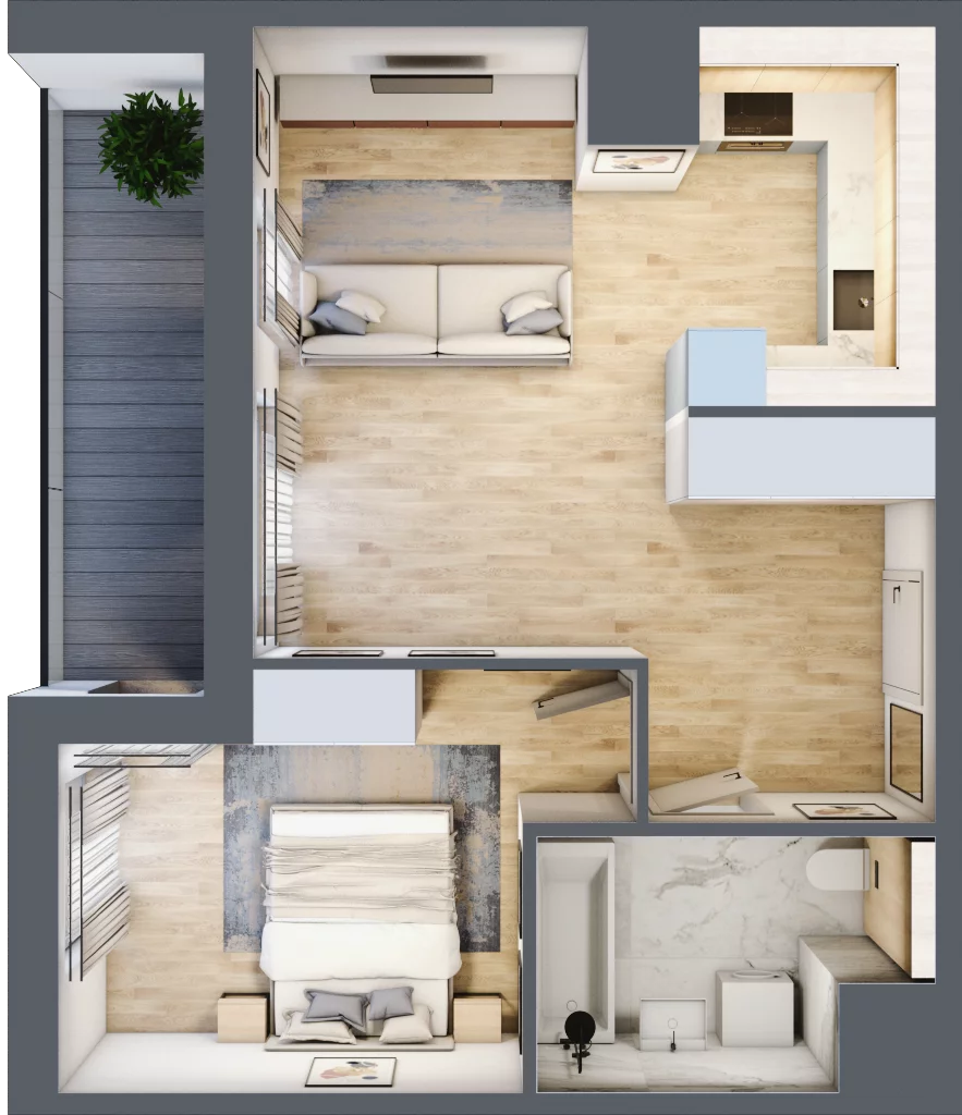 2 pokoje, mieszkanie 44,16 m², piętro 4, oferta nr 2C.4.104, Nowa Francuska IIA, Katowice, Osiedle Paderewskiego-Muchowiec, Muchowiec, ul. Szybowcowa