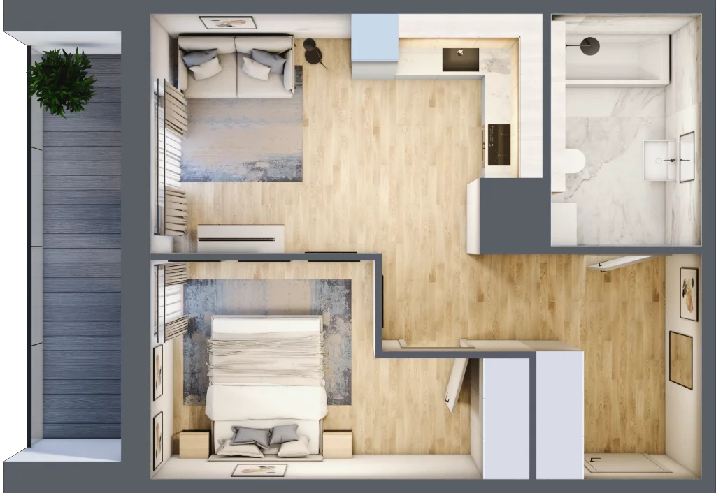 2 pokoje, mieszkanie 39,58 m², piętro 8, oferta nr 2B.8.65, Nowa Francuska IIA, Katowice, Osiedle Paderewskiego-Muchowiec, Muchowiec, ul. Szybowcowa