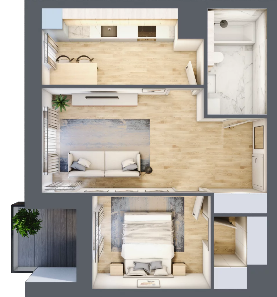 2 pokoje, mieszkanie 47,28 m², piętro 1, oferta nr 3A.1.07, Nowa Francuska IIA, Katowice, Osiedle Paderewskiego-Muchowiec, Muchowiec, ul. Szybowcowa