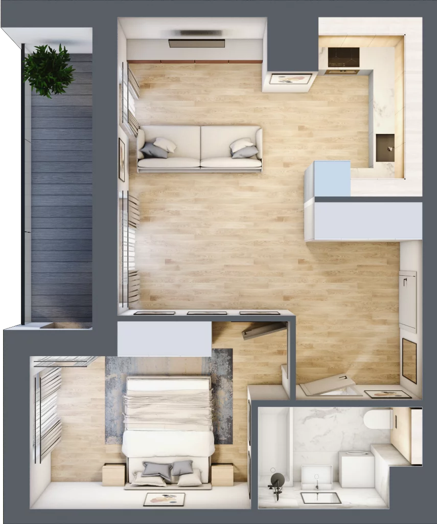 2 pokoje, mieszkanie 43,53 m², piętro 2, oferta nr 3A.2.14, Nowa Francuska IIA, Katowice, Osiedle Paderewskiego-Muchowiec, Muchowiec, ul. Szybowcowa