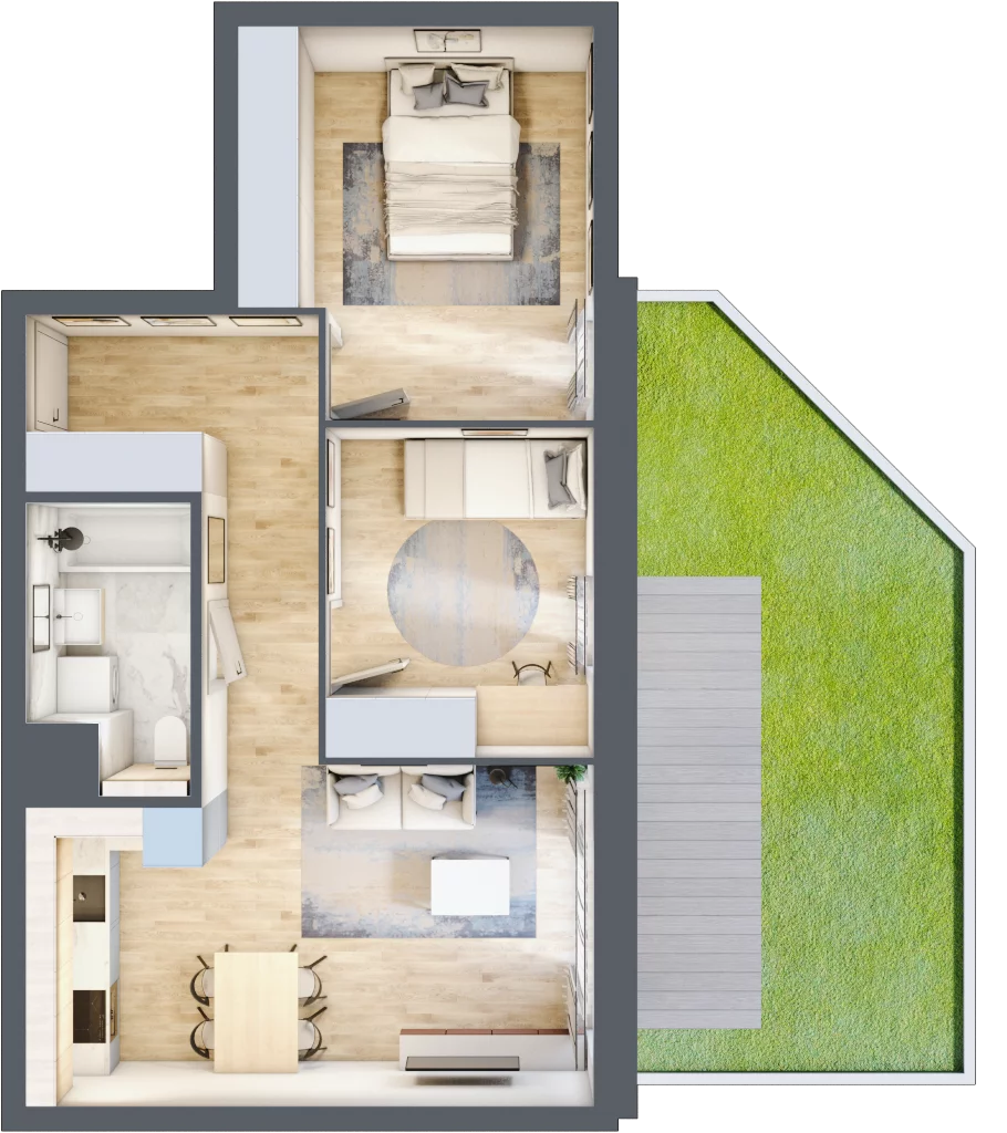 3 pokoje, mieszkanie 54,69 m², parter, oferta nr 1.00.B01, Ogrody Andersa III, Gliwice, Wojska Polskiego, ul. Generała Władysława Andersa