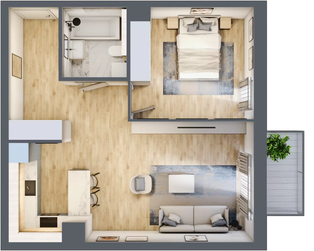 2 pokoje, mieszkanie 52,58 m², piętro 1, oferta nr 1.01.B07, Ogrody Andersa III, Gliwice, Wojska Polskiego, ul. Generała Władysława Andersa