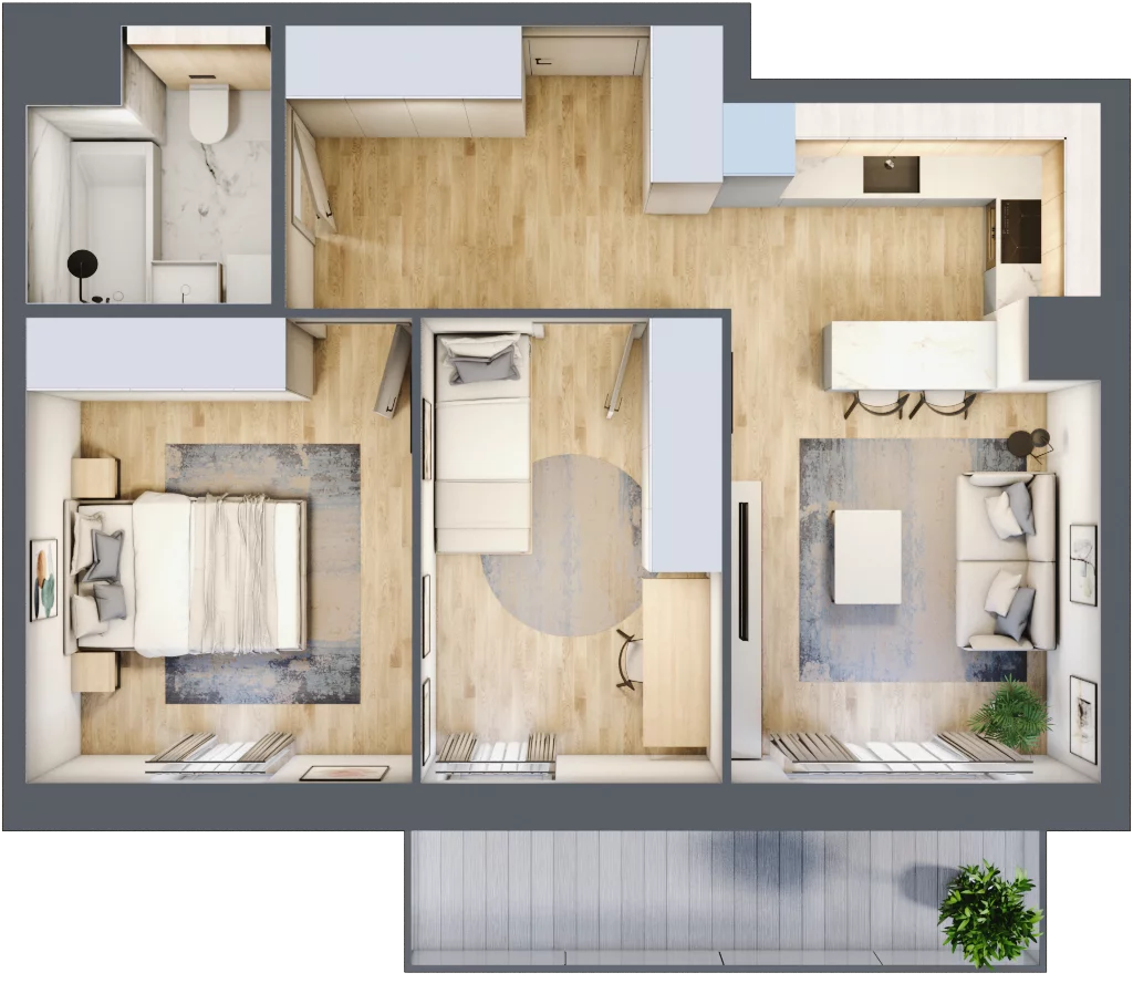3 pokoje, mieszkanie 52,45 m², piętro 1, oferta nr 1.01.C03, Ogrody Andersa III, Gliwice, Wojska Polskiego, ul. Generała Władysława Andersa