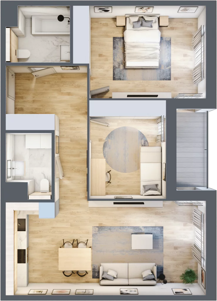 3 pokoje, mieszkanie 75,19 m², piętro 1, oferta nr 1.01.D08, Ogrody Andersa III, Gliwice, Wojska Polskiego, ul. Generała Władysława Andersa