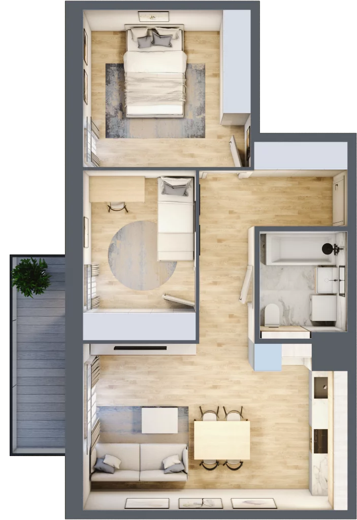 3 pokoje, mieszkanie 56,60 m², piętro 1, oferta nr 1.01.D10, Ogrody Andersa III, Gliwice, Wojska Polskiego, ul. Generała Władysława Andersa