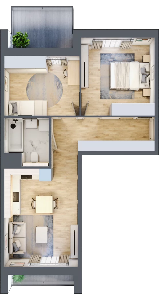 3 pokoje, mieszkanie 55,58 m², piętro 2, oferta nr 1.02.C07, Ogrody Andersa III, Gliwice, Wojska Polskiego, ul. Generała Władysława Andersa