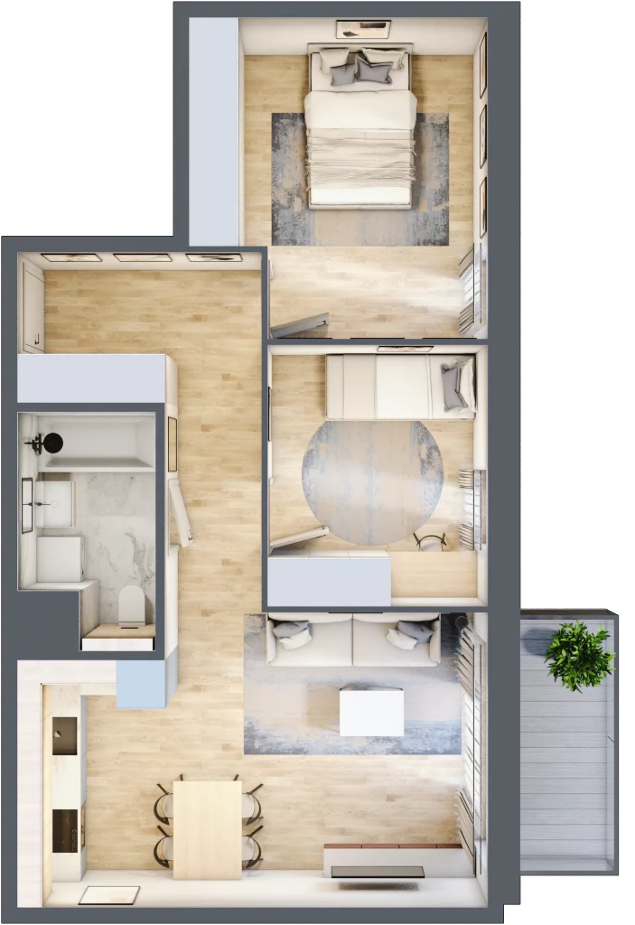 3 pokoje, mieszkanie 56,58 m², piętro 3, oferta nr 1.03.B18, Ogrody Andersa III, Gliwice, Wojska Polskiego, ul. Generała Władysława Andersa