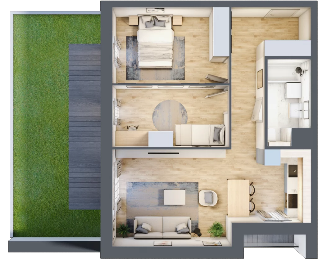 3 pokoje, mieszkanie 62,69 m², parter, oferta nr 4.00.E03, Ogrody Andersa III, Gliwice, Wojska Polskiego, ul. Generała Władysława Andersa