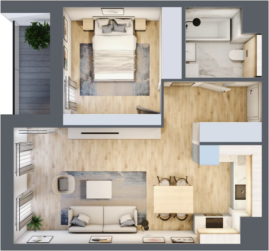 2 pokoje, mieszkanie 47,62 m², piętro 1, oferta nr 4.01.A08, Ogrody Andersa III, Gliwice, Wojska Polskiego, ul. Generała Władysława Andersa