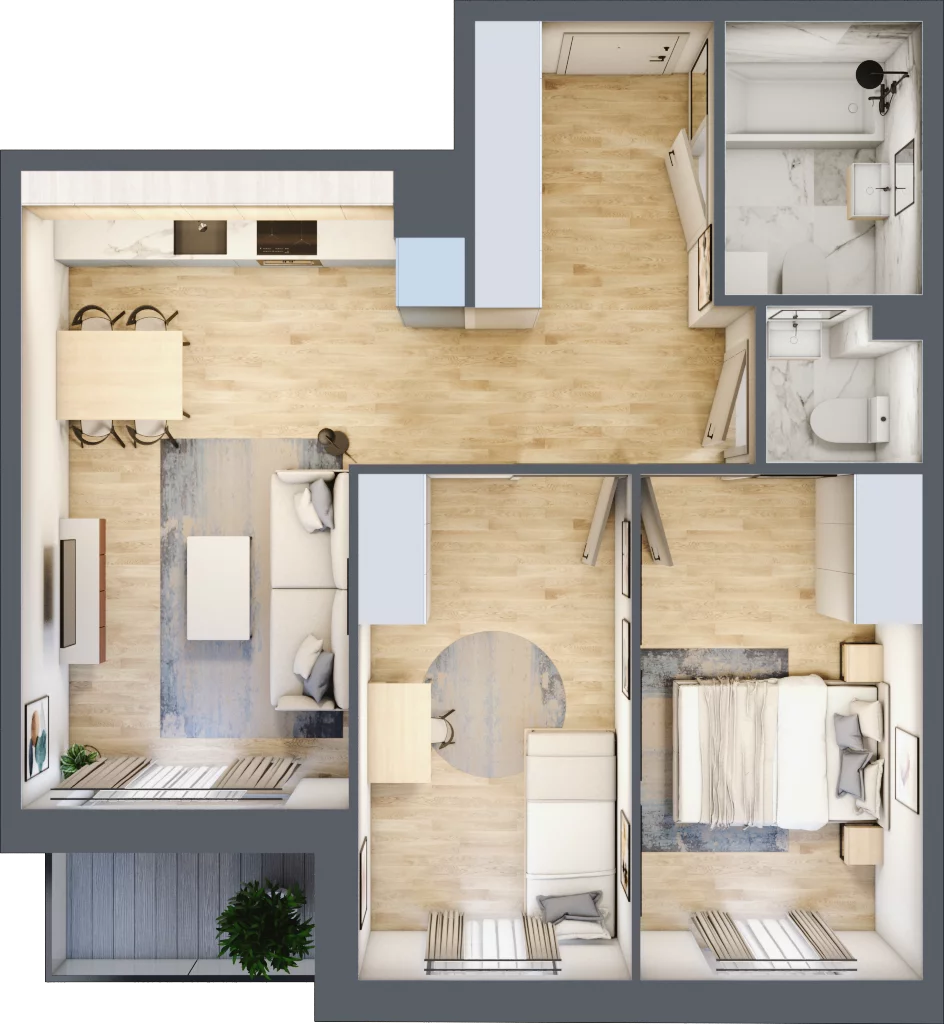 3 pokoje, mieszkanie 54,51 m², piętro 3, oferta nr 2.C7, Niebieski Bursztyn II, Reda, ul. Bosmańska