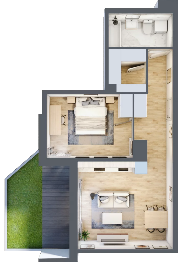 2 pokoje, mieszkanie 48,77 m², parter, oferta nr III-B1.M5, Strefa Cegielnia 3, Kraków, Wzgórza Krzesławickie, Zesławice, ul. Gustawa Morcinka