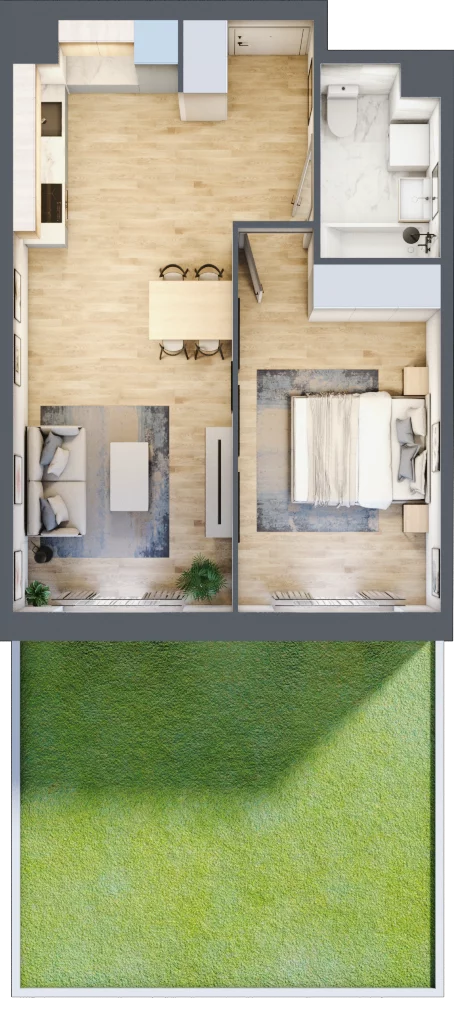 2 pokoje, mieszkanie 44,83 m², parter, oferta nr III-B2.M2, Strefa Cegielnia 3, Kraków, Wzgórza Krzesławickie, Zesławice, ul. Gustawa Morcinka