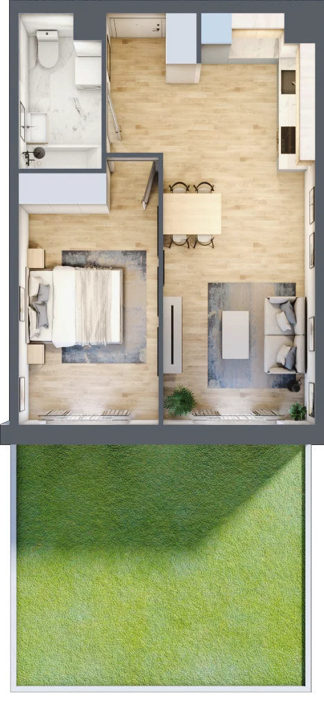 2 pokoje, mieszkanie 45,77 m², parter, oferta nr III-B2.M3, Strefa Cegielnia 3, Kraków, Wzgórza Krzesławickie, Zesławice, ul. Gustawa Morcinka