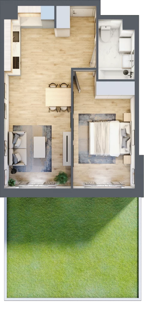 2 pokoje, mieszkanie 44,83 m², parter, oferta nr III-B3.M2, Strefa Cegielnia 3, Kraków, Wzgórza Krzesławickie, Zesławice, ul. Gustawa Morcinka