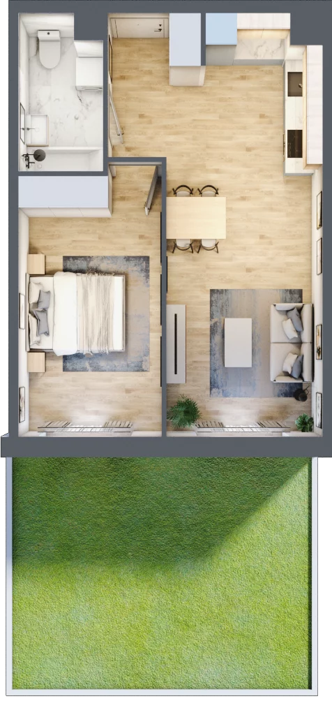 2 pokoje, mieszkanie 45,77 m², parter, oferta nr III-B3.M3, Strefa Cegielnia 3, Kraków, Wzgórza Krzesławickie, Zesławice, ul. Gustawa Morcinka