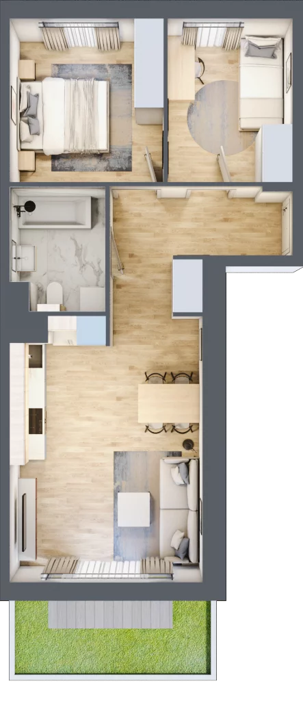 3 pokoje, mieszkanie 51,66 m², parter, oferta nr 106F/M065, Miasteczko Jutrzenki Dzielnica Hortensji, Warszawa, Włochy, ul. Jutrzenki 106F