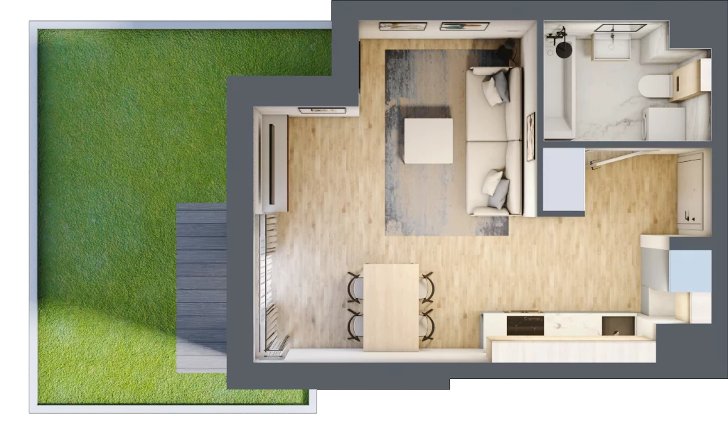 1 pokój, mieszkanie 28,28 m², parter, oferta nr 106F/M002, Miasteczko Jutrzenki Dzielnica Hortensji, Warszawa, Włochy, ul. Jutrzenki 106F