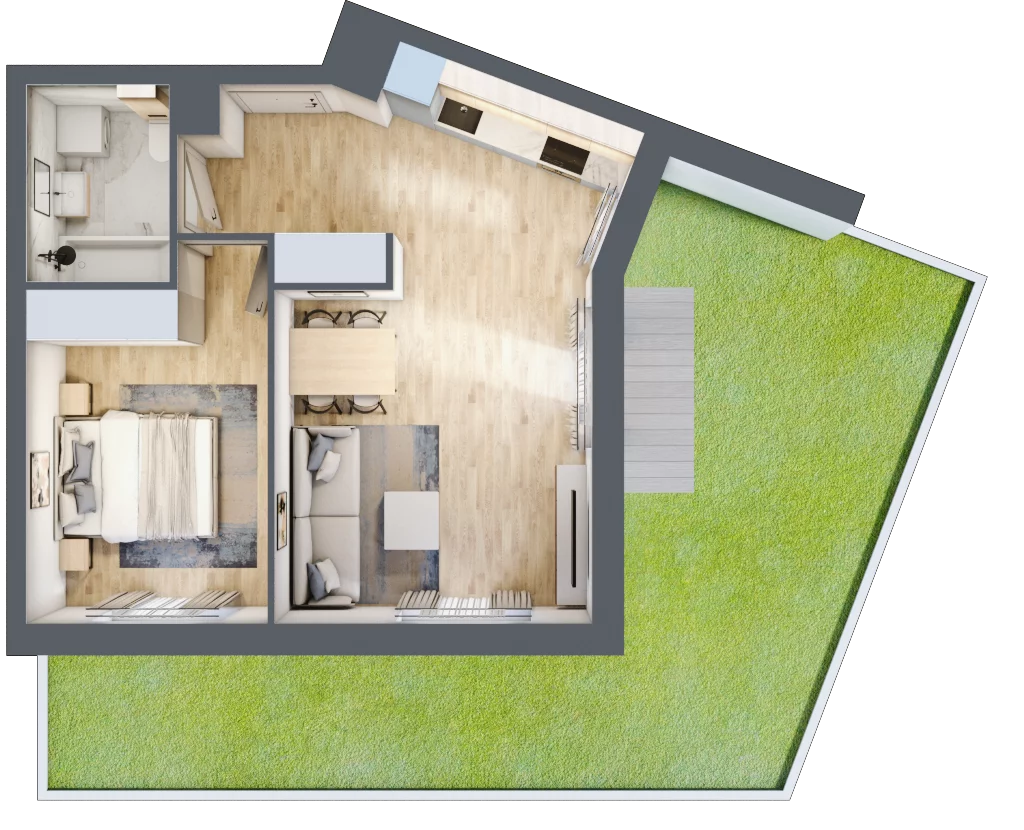 2 pokoje, mieszkanie 42,87 m², parter, oferta nr 106F/M064, Miasteczko Jutrzenki Dzielnica Hortensji, Warszawa, Włochy, ul. Jutrzenki 106F