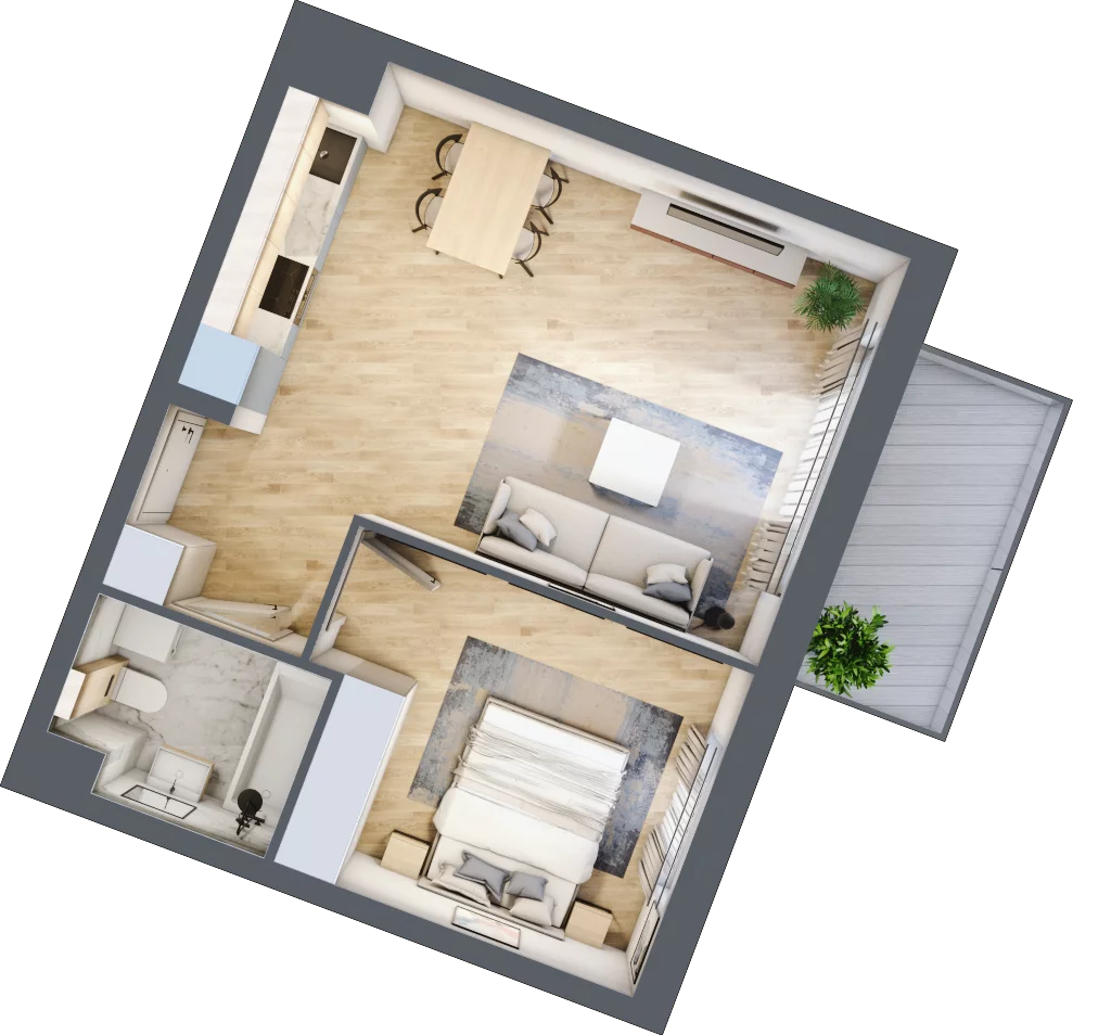 2 pokoje, mieszkanie 42,74 m², piętro 2, oferta nr 106F/M072, Miasteczko Jutrzenki Dzielnica Hortensji, Warszawa, Włochy, ul. Jutrzenki 106F