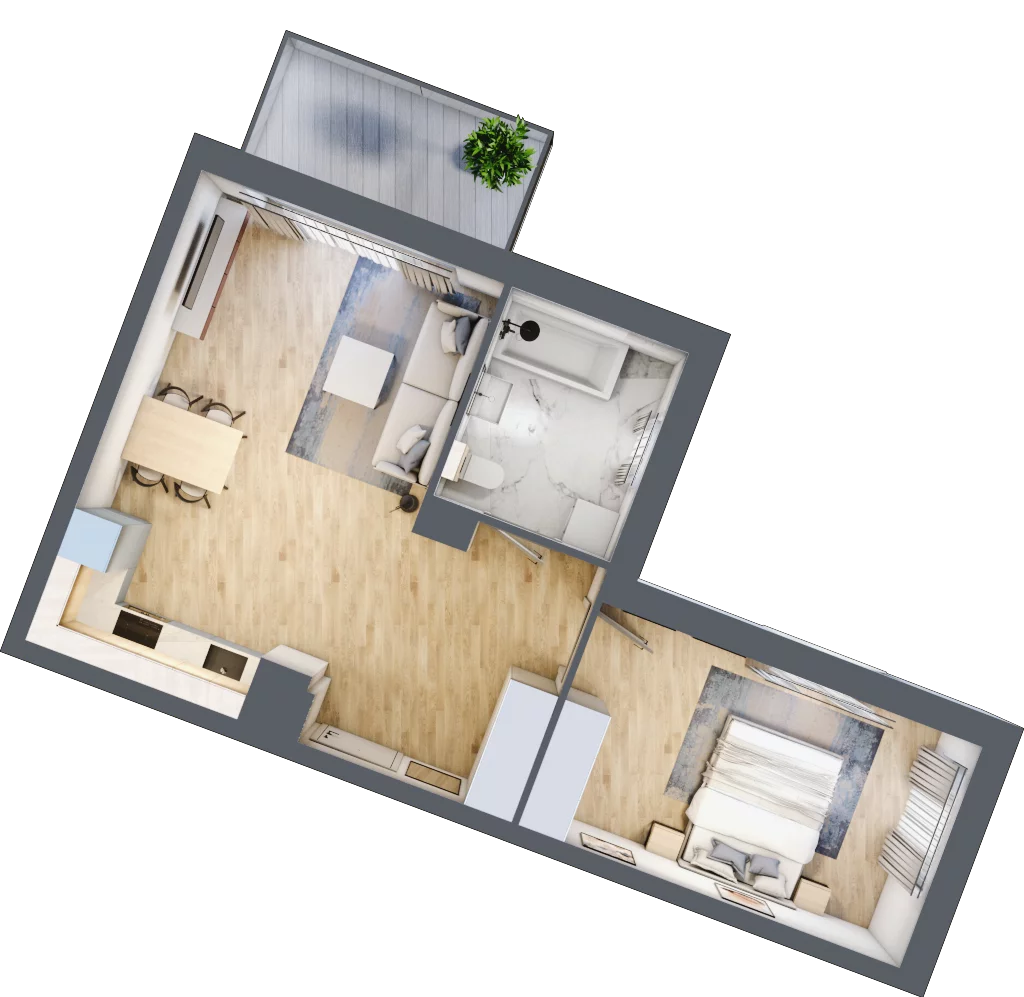 2 pokoje, mieszkanie 49,11 m², piętro 3, oferta nr 106F/M107, Miasteczko Jutrzenki Dzielnica Hortensji, Warszawa, Włochy, ul. Jutrzenki 106F