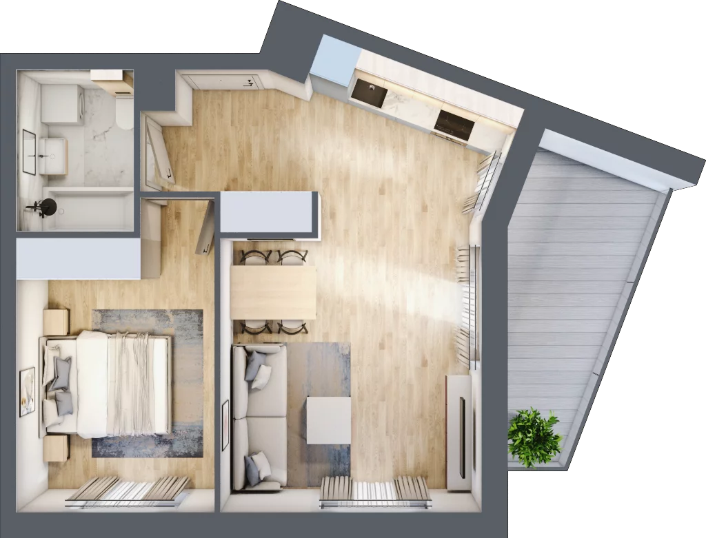 2 pokoje, mieszkanie 42,87 m², piętro 2, oferta nr 106F/M073, Miasteczko Jutrzenki Dzielnica Hortensji, Warszawa, Włochy, ul. Jutrzenki 106F